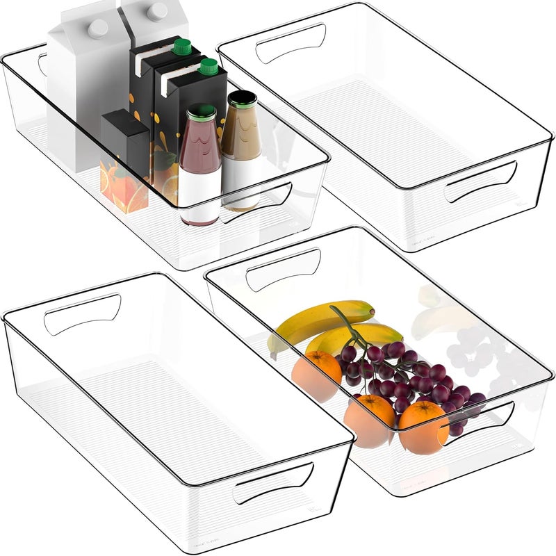 Simple Houseware 4 Pcs Kitchen Clear Bin Storage Organizer, 15" x 8" x 3.75" - Image 1